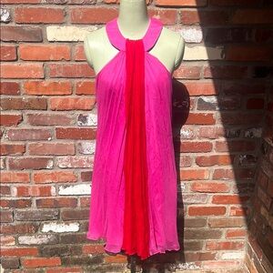 Badgley Mischka Silk Hot Pink & Red Dress size 4